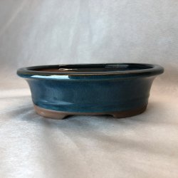 Bonsai-skl, str. 3, glaseret, oval med kant, mrkebl