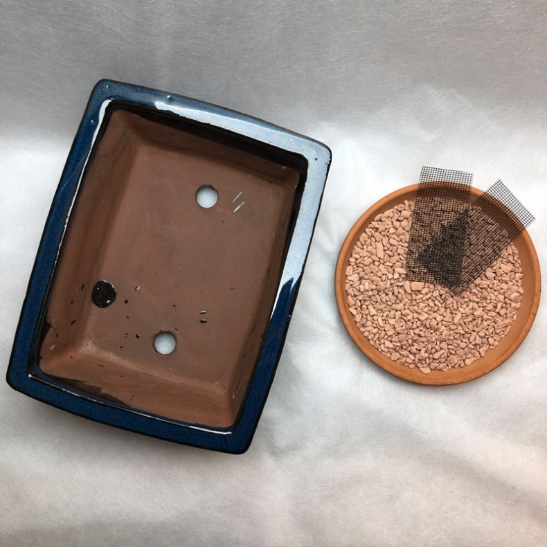 Bonsai-sk�l, str. 3, glaseret, rektangul�r, m�rkebl�