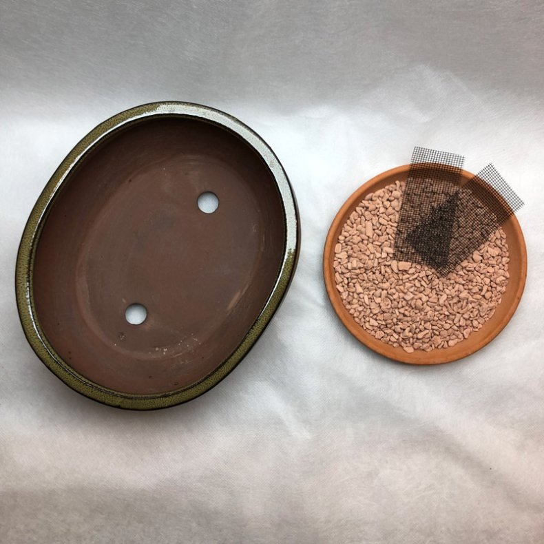 Bonsai-skl, str. 3, glaseret, rund oval, oliven