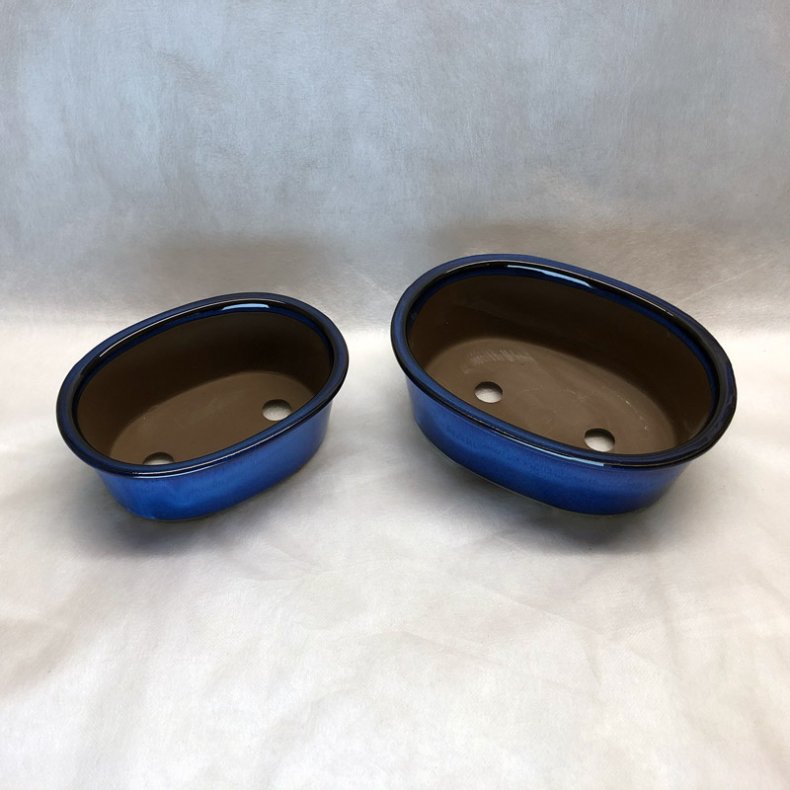 Bonsai-sk�le, JAP-2S�T, glaseret, ovale, kongebl�