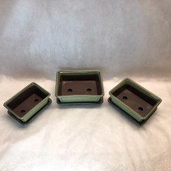 Bonsai-sk�le, JAP-3S�T, glaseret, rektangul�r med kant, flaksegr�n