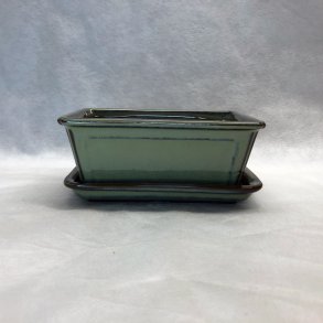 Bonsai-sk�l, JAP-S, glaseret, rektangul�r med kant, flaskegr�n