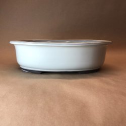 Bonsai-sk�l, JAP2-L, glaseret, oval, cremehvid