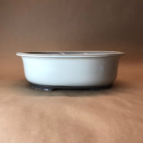 Bonsai-sk�l, JAP2-M, glaseret, oval, cremehvid