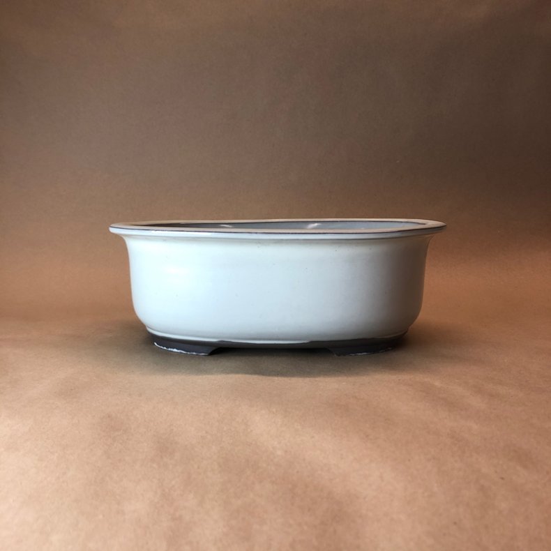 Bonsai-sk�l, JAP2-S, glaseret, oval, cremehvid