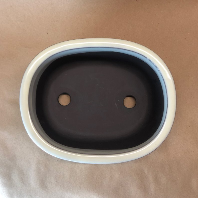 Bonsai-skl, JAP2-S, glaseret, oval, cremehvid