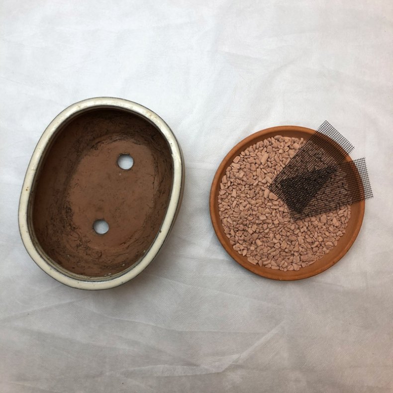 BRUGT: Bonsai-sk�l, str. 1, glaseret, oval, creme