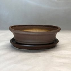 BRUGT: Bonsai-skl, str. 1, glaseret, oval, matbrun