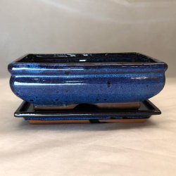 BRUGT: Bonsai-sk�l, glaseret, rektangul�r, bl�/sort