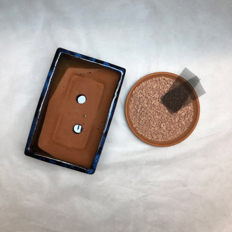 BRUGT: Bonsai-skl, glaseret, rektangulr, bl/sort