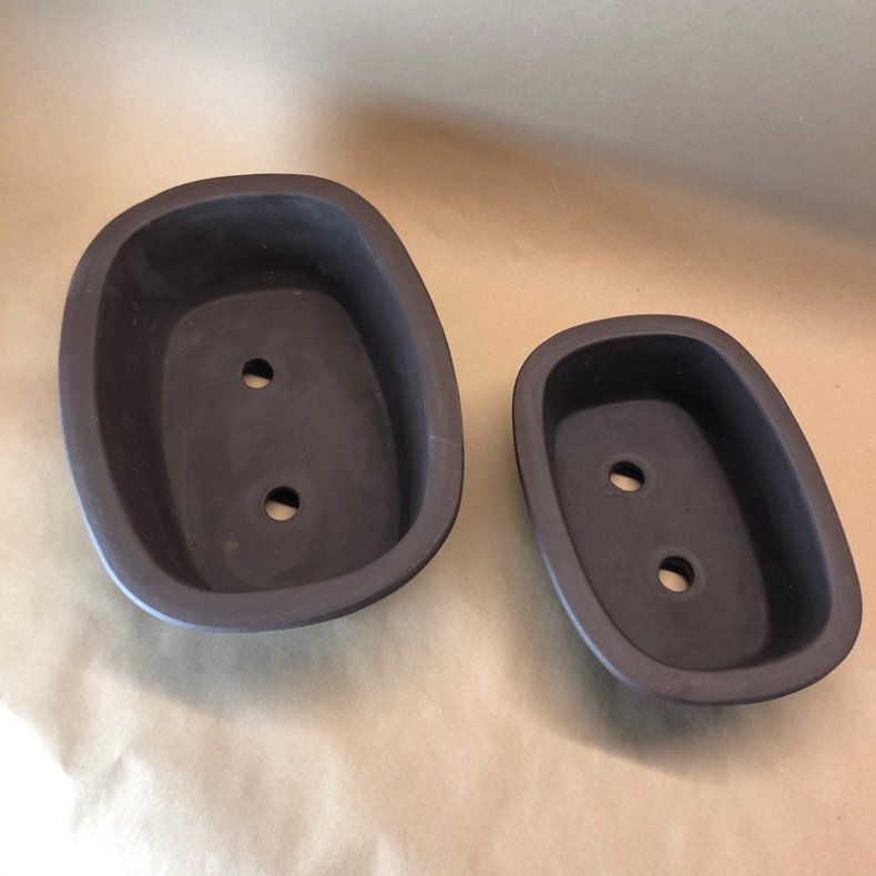 Bonsai-sk�l, uglaseret, rektangul�r, runde hj�rner, med kant