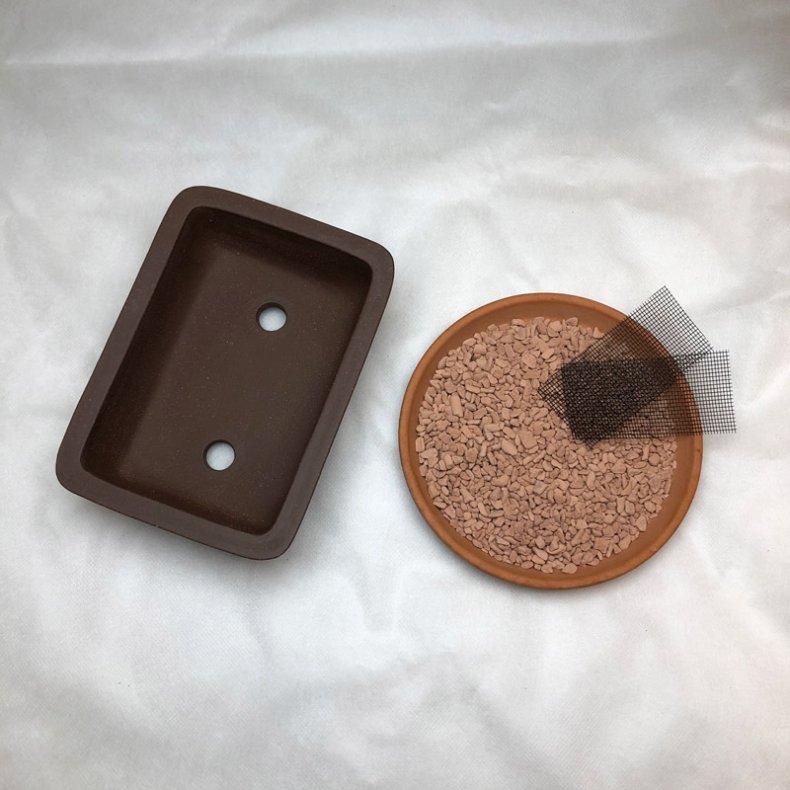 Bonsai-sk�l, str. 1, uglaseret, rektangel, buet kant