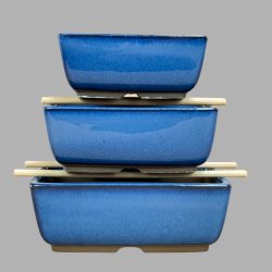 Bonsai-sk�le, JAP-3S�T, glaseret, rektangul�r, kongebl�